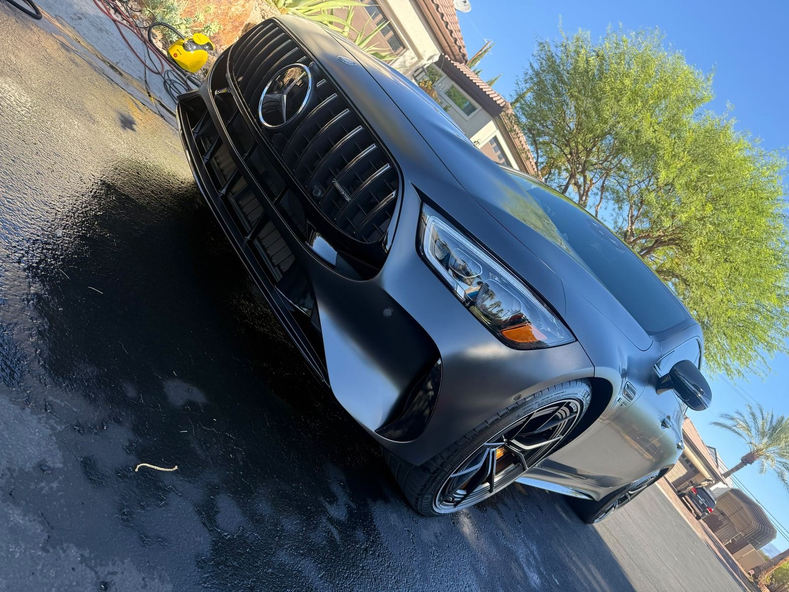 Matte grey Mercedes-AMG GT front end after a hand wash and matte-safe seal